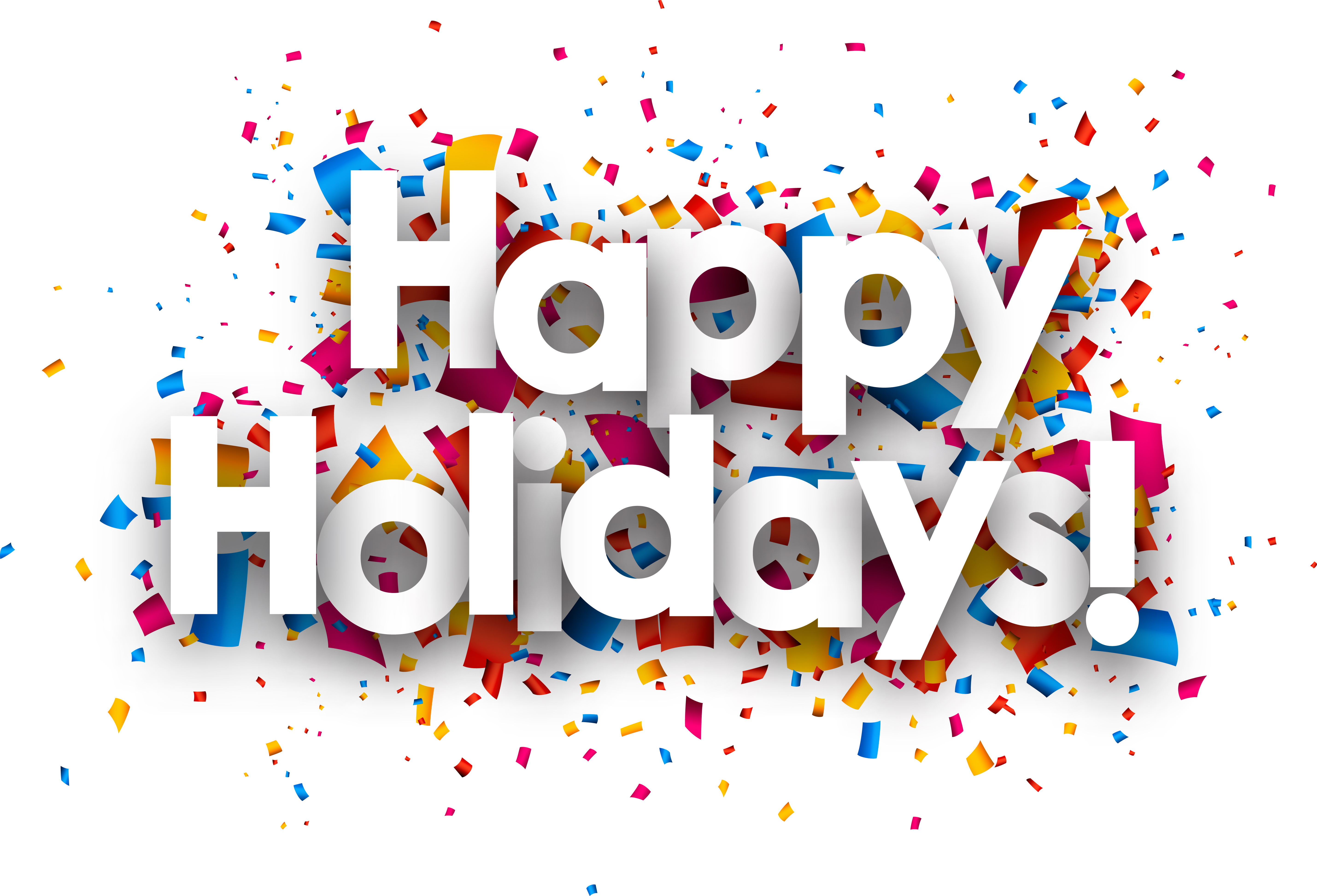 Happy holidays sign with colour confetti. Vector paper illustration.