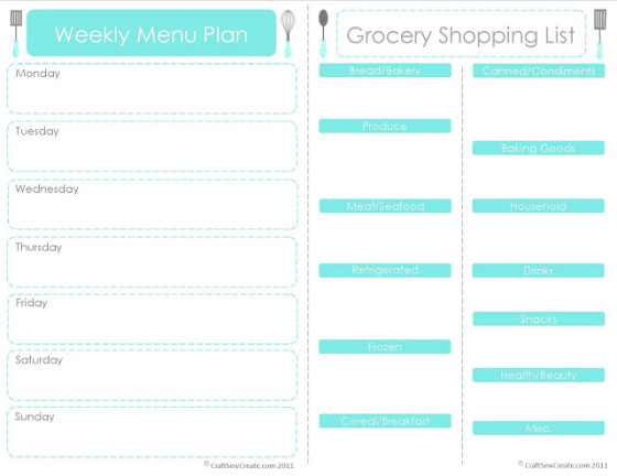 Supermarket - Menu Plan with Shopping List