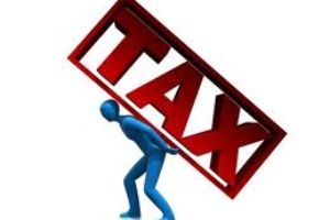 handling blended family tax challenges; figure carrying the word TAX on his back