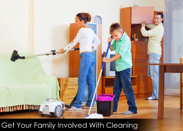 Family involved with cleaning