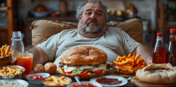 Emotional Eating fatman eating junk food