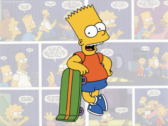 picture of Bart Simpson leaning on his skateboard