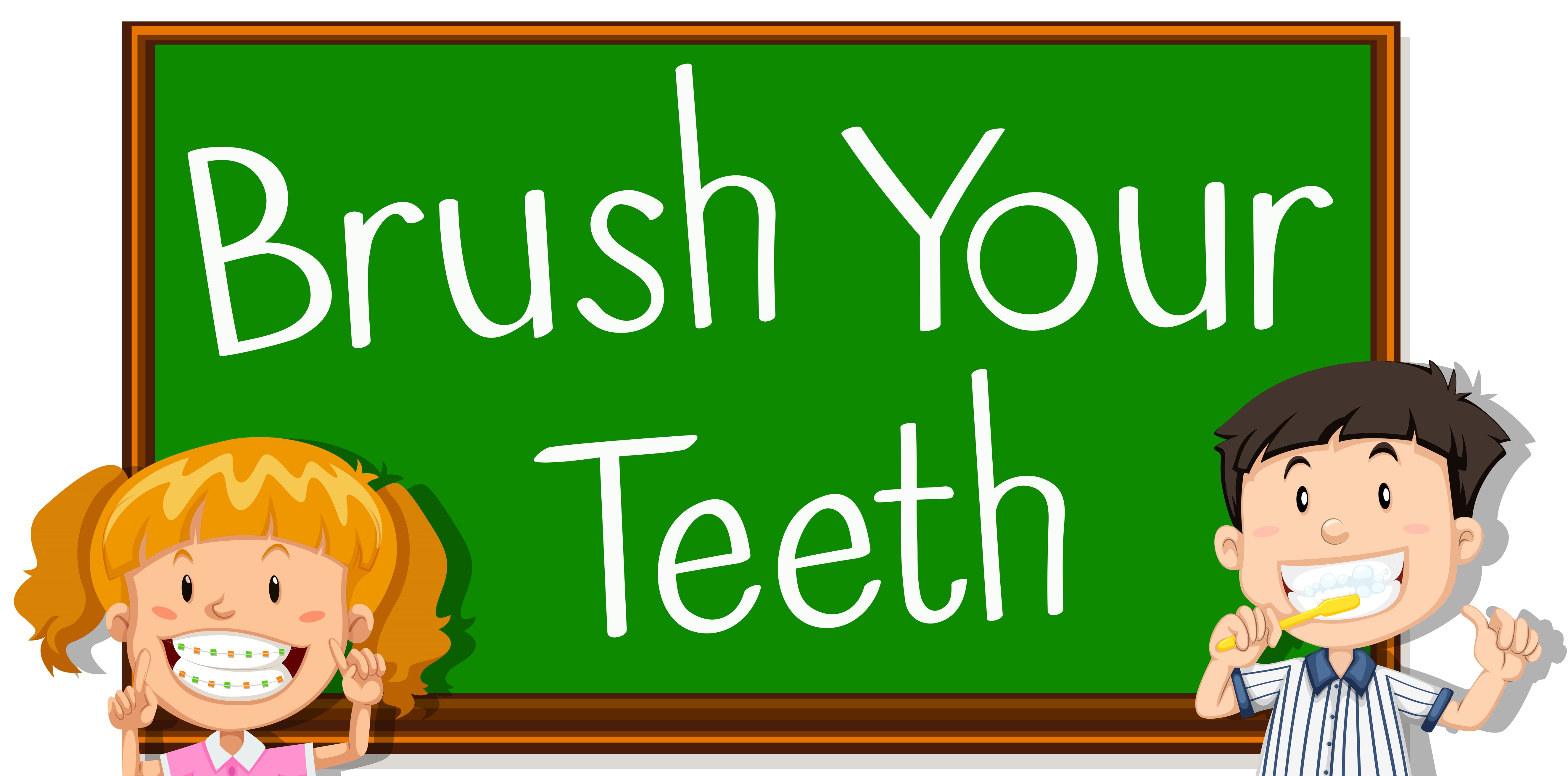 Children and board saying brush your teeth illustration