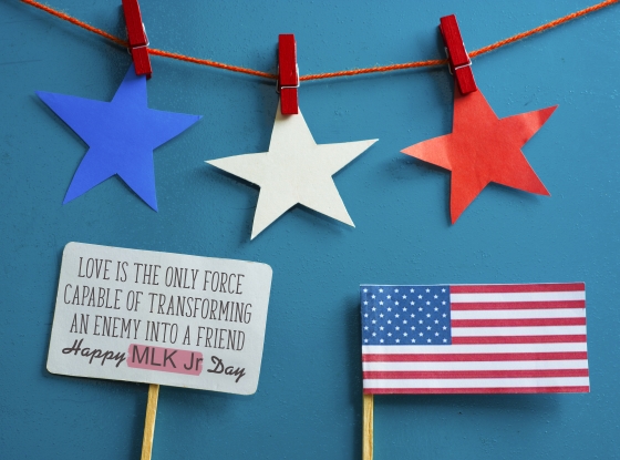 martin luther king jr inspiring quotes - picture of a MLK quote and an American flag