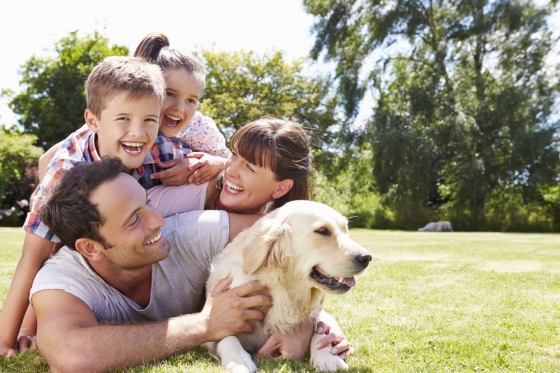 amazing benefits of pets - stepfamily enjoying the outdoors with their pet