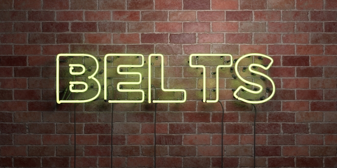 how to choose the right fashion belt - neon sign BELTS on brick wall