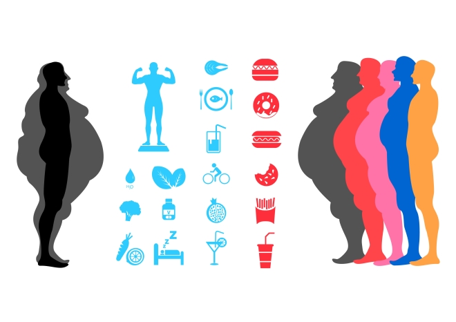 weight loss tips for men - fat body, weight loss, overweight silhouette illustration