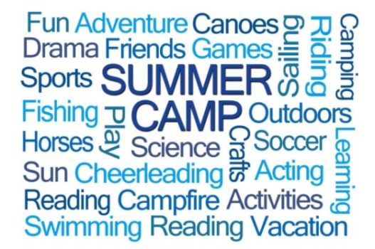 looking for a summer camp in the fall - summer camp word cloud on a white background