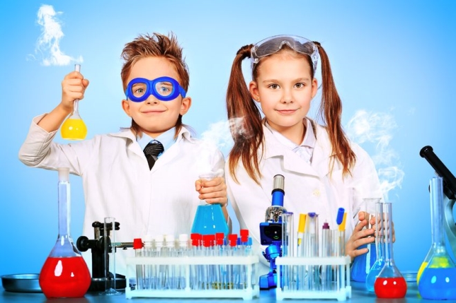 Summer scientific experiments-two young people participating in a science experiment