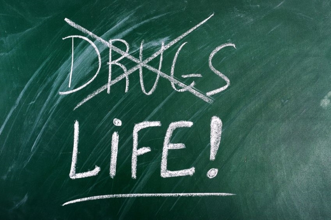 say no to drugs, choose life- message on green chalkboard