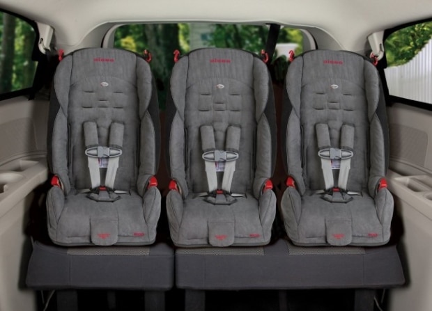 best cars to install baby car seats - three car seats in the back of a Mazda 6