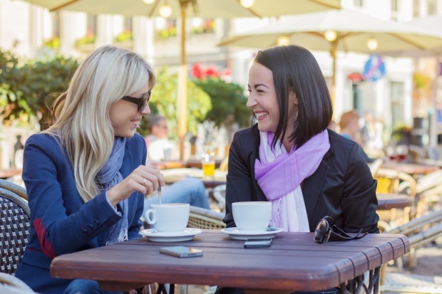 two women friends meeting for coffee