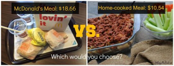 Price comparision between McDonalds Meal vs. Home Cooked Meal