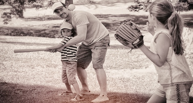 how being a good stepdad improves your mental health-family playing baseball in the park