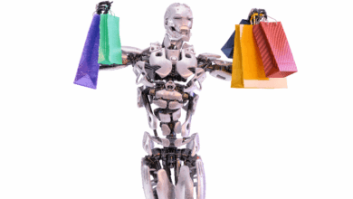 Tech father's day gift ideas - Robot android holding colorful shopping bags