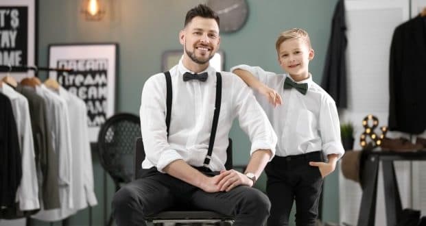 Suggestions for being a stylish dad-a dad and son dressed wearing matching outfit