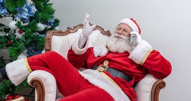 Santa on the phone with a child