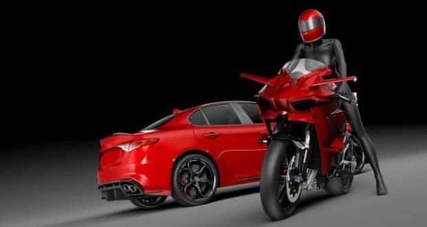 facts on cars vs motorcycle safety- A red car and motorcycle
