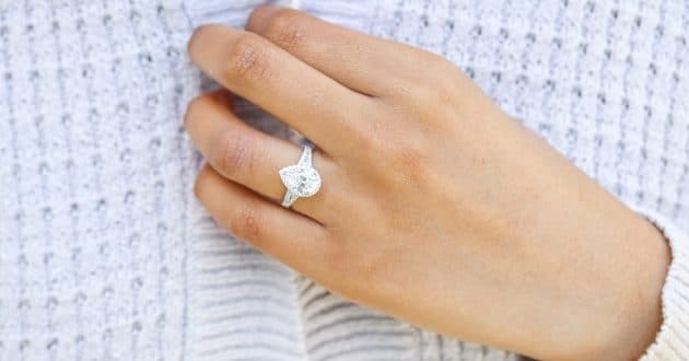 woman wearing lab diamond engagement ring