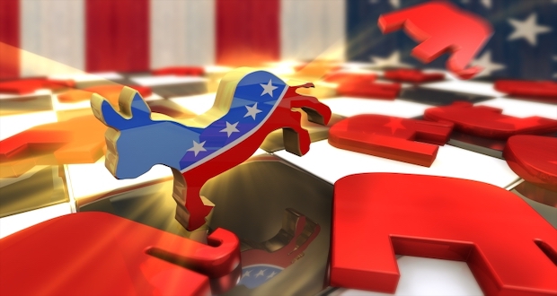 Democrat-Symbol-Kicks-Republican-Symbol-on-a-Chess-Board
