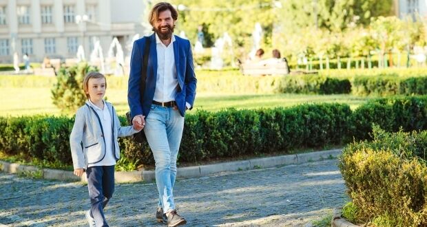 The modern dad wardrobe- A nicely dressed dad and son
