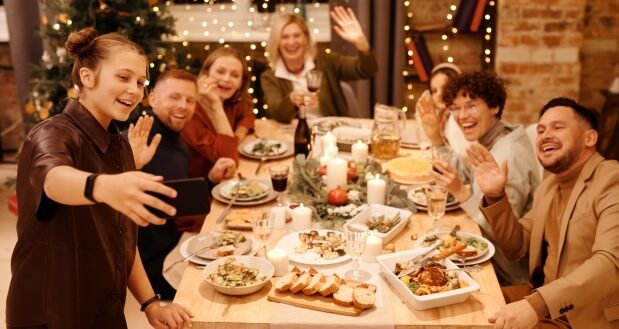 Christmas Eve - Family and friends enjoying dinner on Christmas Eve.