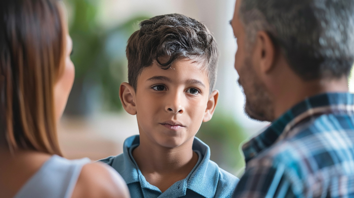 A tense exchange of children between separated parents during a custody handover