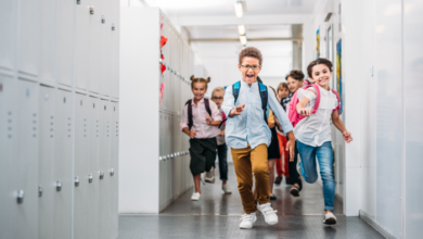 Back to school - Scholl kids running in the hall way