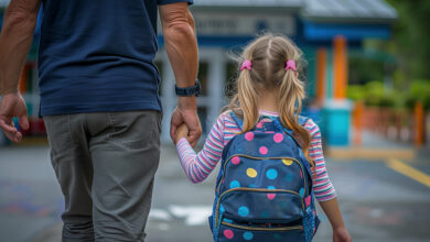 Stepdad's Guide To Back-To-School Parenting - Stepdad walking his kid to school