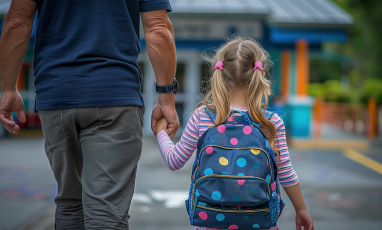 Stepdad's Guide To Back-To-School Parenting - Stepdad walking his kid to school