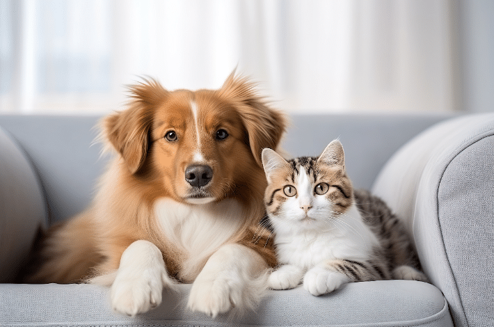 World Animal Day - A dog and a cat sitting on a sofa