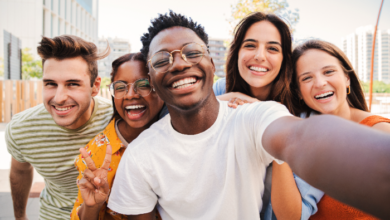 National New Friends Day-A group of friends smiling into the camera