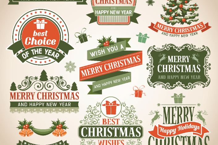 Christmas labels - labels with Merry Christmas text