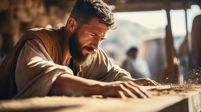 Portrait of the biblical carpenter Joseph in his workshop.