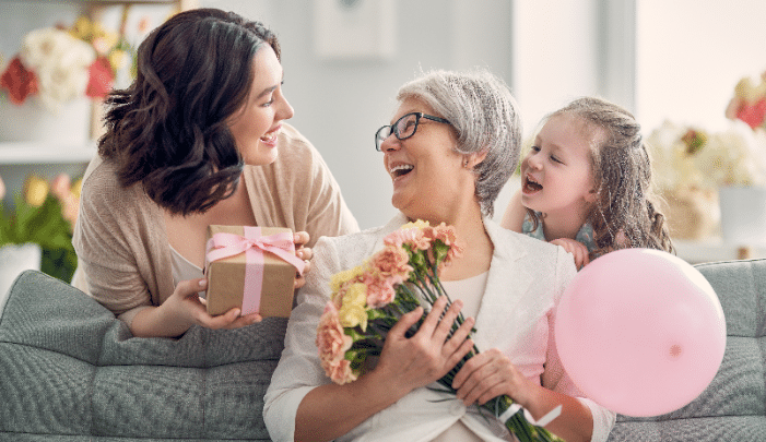 High-quality gifts for mom-mom receiving gifts from daughter and granddaughter