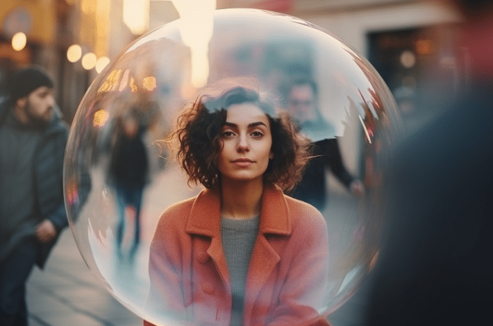 World Introvert Day - a woman in a bubble.