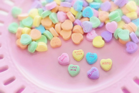 various minature candy hearts