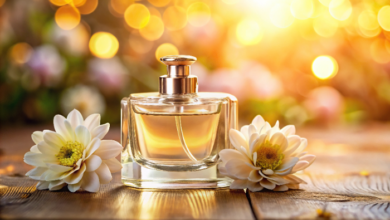 National Fragrance Day - a bottle of perfume with flowers on each side