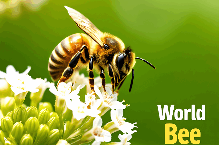World Bee Day - a bee on flowers