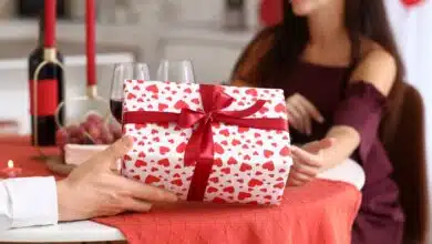 Love Language of Receiving Gifts-Husband presenting Valentine gift to wife