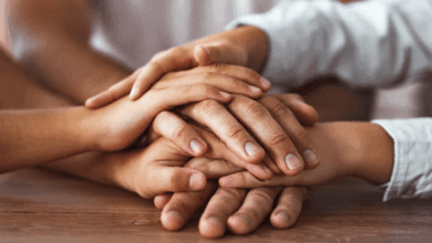 Places To Find Support As A Blended Family - multiple hands resting on each other symbolizing care, support and unity