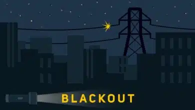 what to do when the power goes out-blackout in City. Power Outage at Night with Flashlight and Broken Power Lines