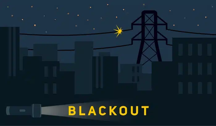 what to do when the power goes out-blackout in City. Power Outage at Night with Flashlight and Broken Power Lines