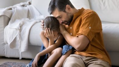 loving a child who lost their dad-Stepdads comforting little daughter