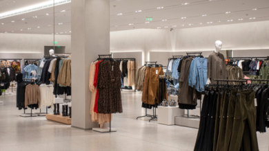 Clothing brands in the USA - a section of displayed clothes in a shop