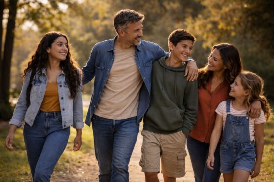 Stepdad burnout - blended family on a walk