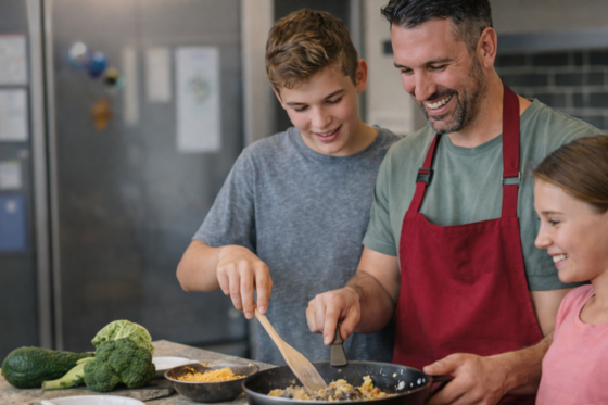 Stepdads cooking with stepchildren