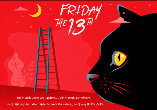 Black cat with various superstitions in text