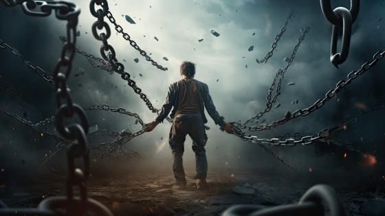 God breaking chains of man in bondage