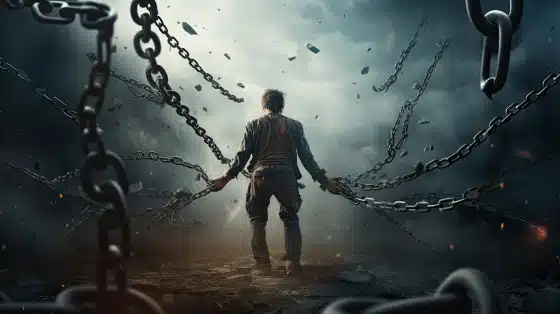 God breaking chains of man in bondage